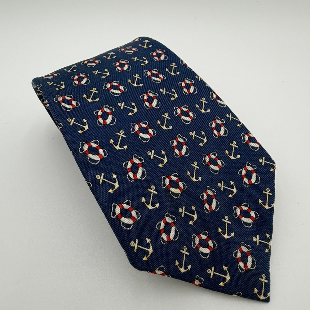 Lauren Ralph Lauren 100% Silk Anchor Buoy‎ Neck Tie Blue Red Nautical